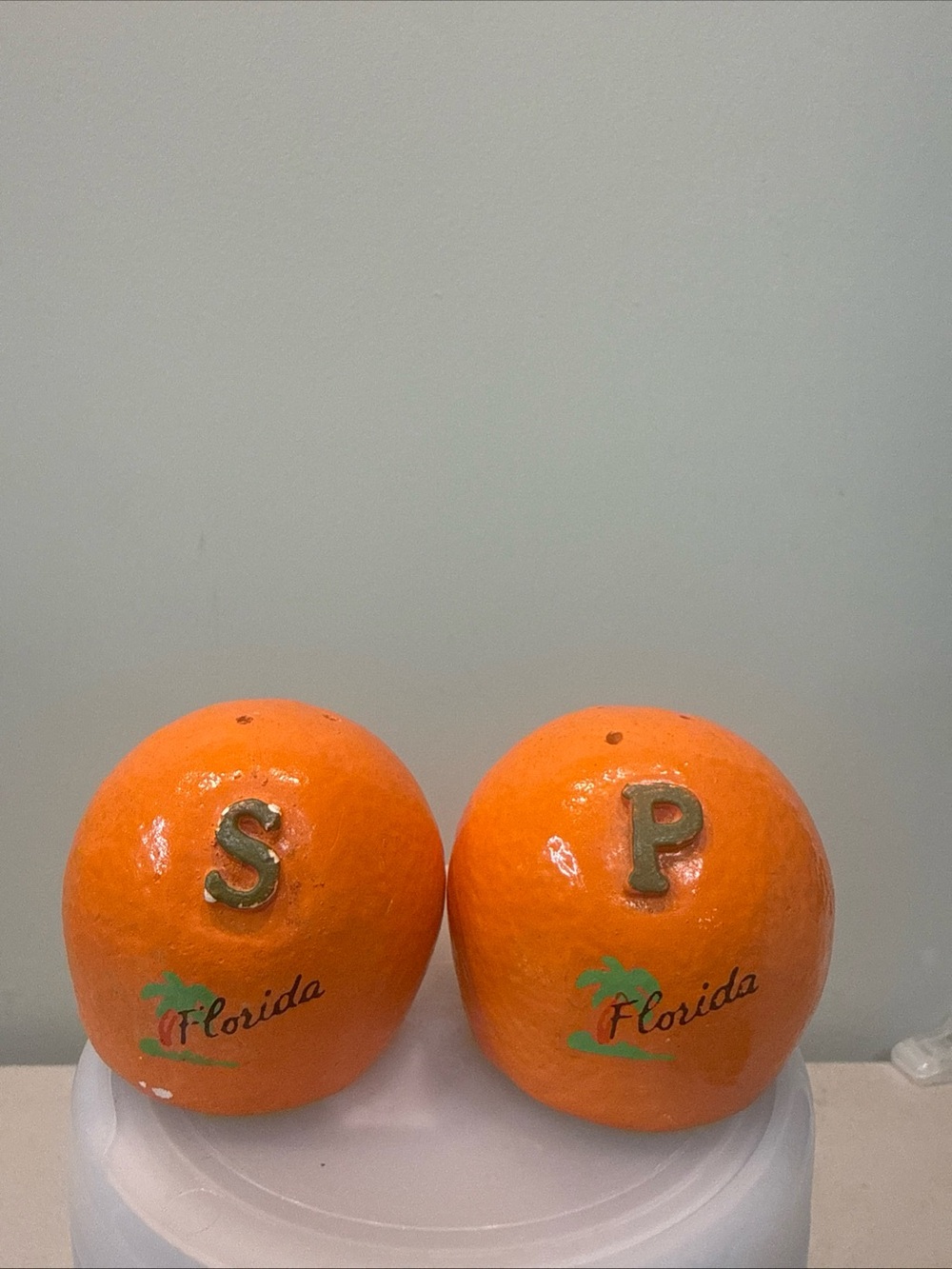 Vintage Orange Salt & Pepper Shaker Florida Retro Souvenir MCM Look Palm Tree